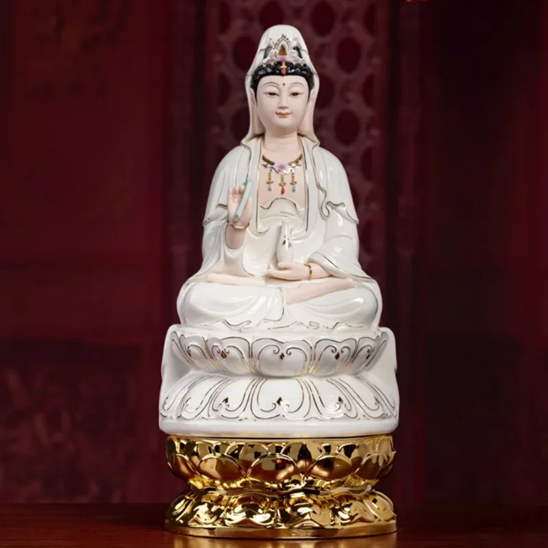1PCS Ceramic Golden Lotus Guanyin Base Buddha Statue Cushion High Seat Decoration home accessories