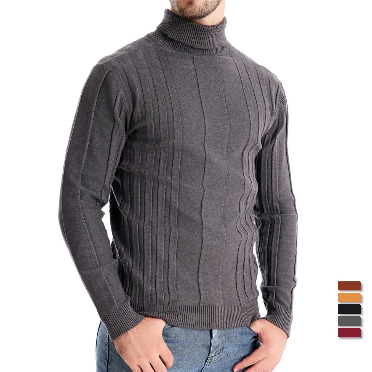New Fashion Men's Turtleneck Long Sleeve Casual Trendy Solid Color Slim Knitted Sweaters Male Autumn Winter Pullovers Clothes