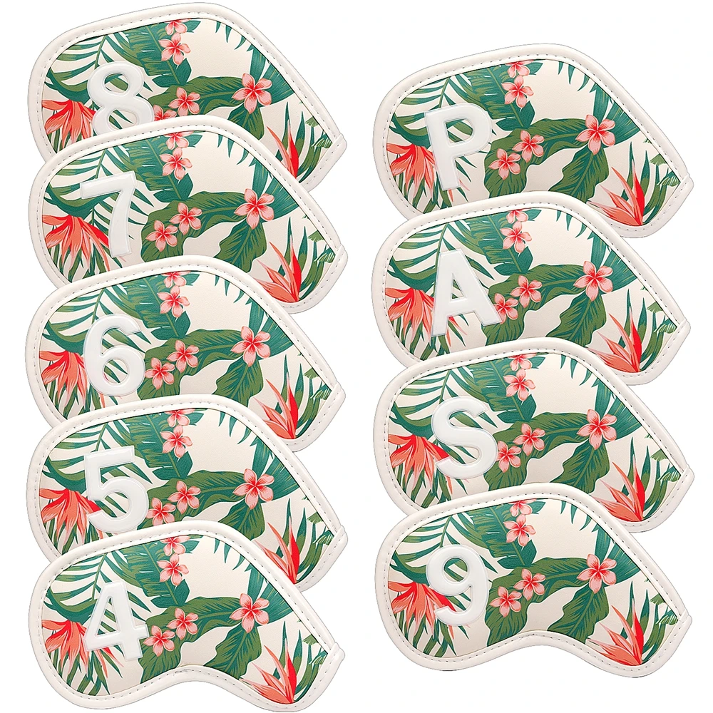 9pcs a Set PU Leather Hawaiian Style Printing Golf Headcover Wedges 4. 5.6.7.8.9.P.S.A Golf Club Head Iron Covers