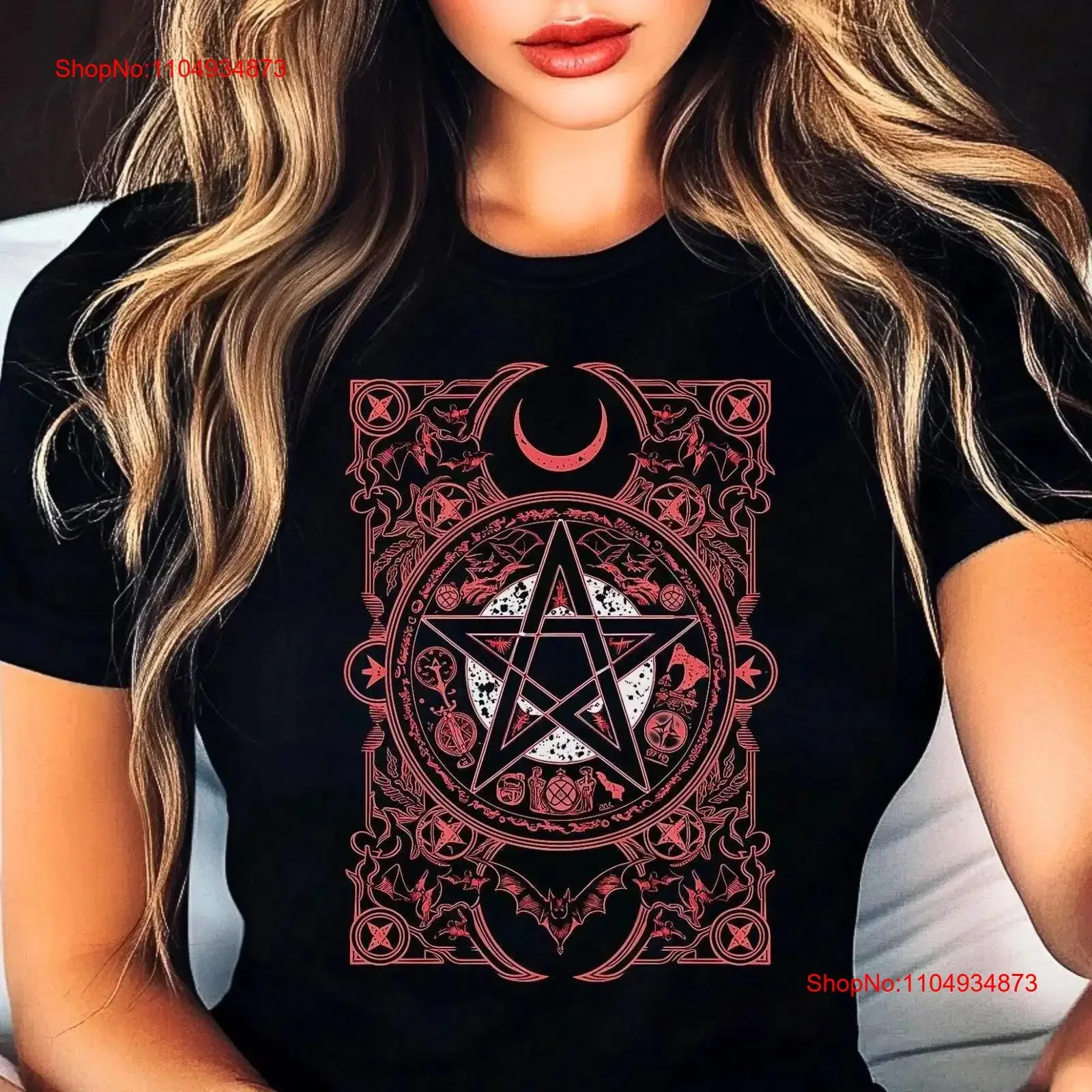 

Pentagram Moon T Shirt Gothic Tarot Ancient Symbol Magical Bat Pentacle Natural Apothecary vintage Washed graphic Comfortable