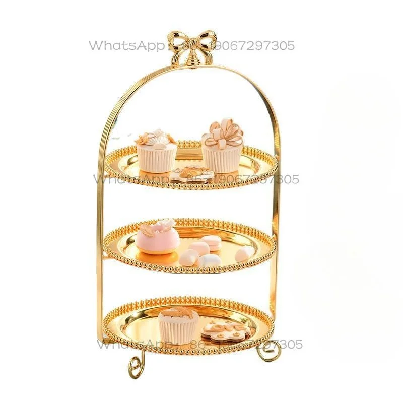 Double Layer Three Layer Cake Rack Afternoon Tea Fruit Dessert Bow Tray Wedding