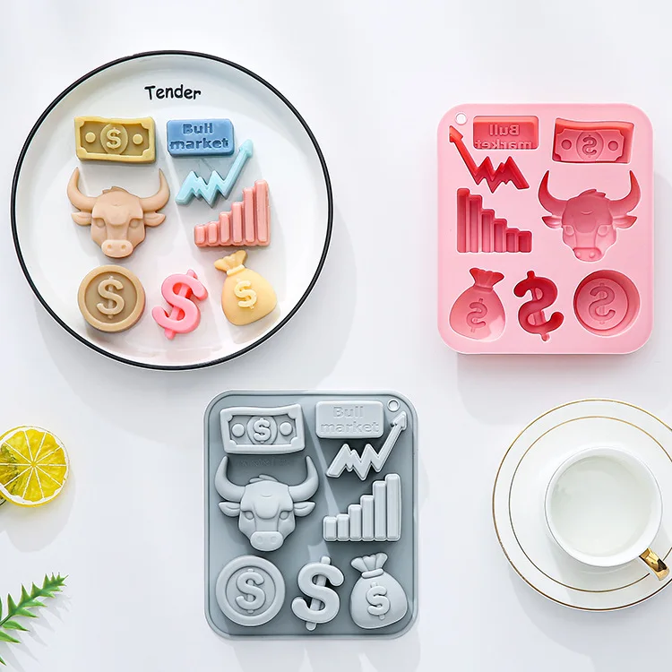 

8 Cavity Stock Market Theme Silicone Mold Dollars Bull Market Fondant Candy Chocolate Mould Epoxy Resin Mold Cake Decoration