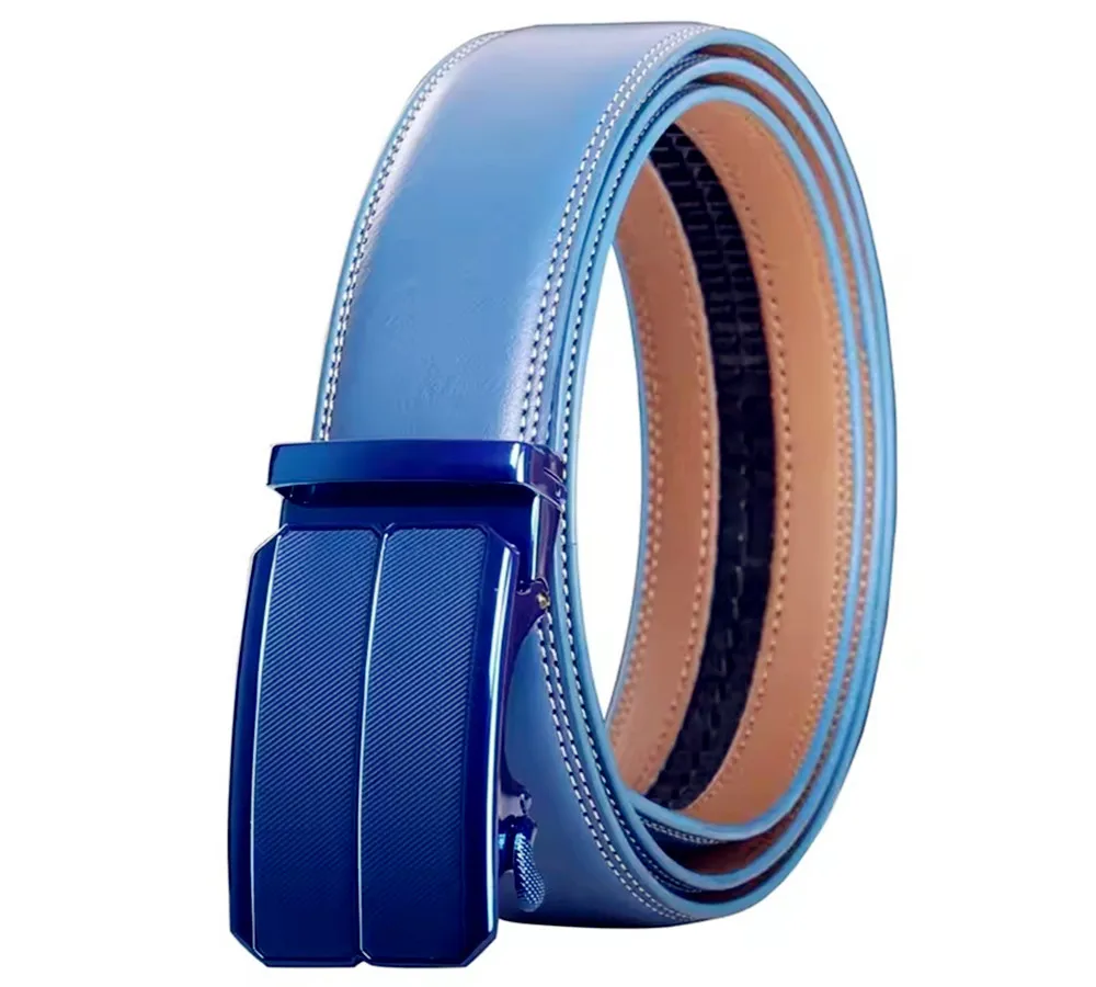 Unisex-Klickgürtel für Herren, Luxusmarke, Designer, modisch, automatische Schnalle, echtes Leder, Herrengürtel, männlicher Jeans-Hüftgurt, Blau – Detail 7