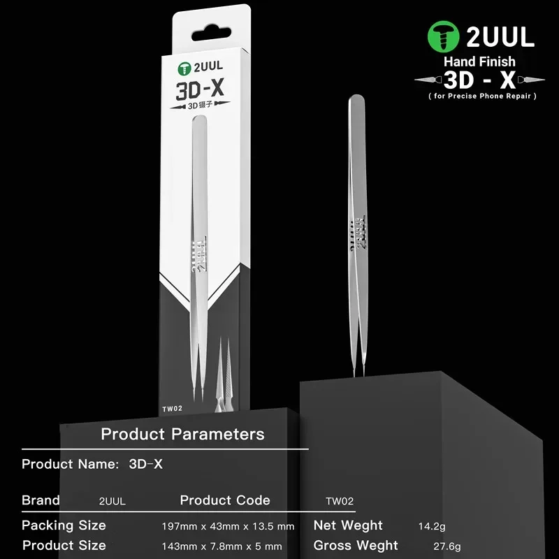 2UUL 3D-X Pinzette Hand Finsh Telefon Reparatur Grinping Spitze Anti-rutsch Textur für Motherboard IC Chip Micro Reparatur Zange TW02