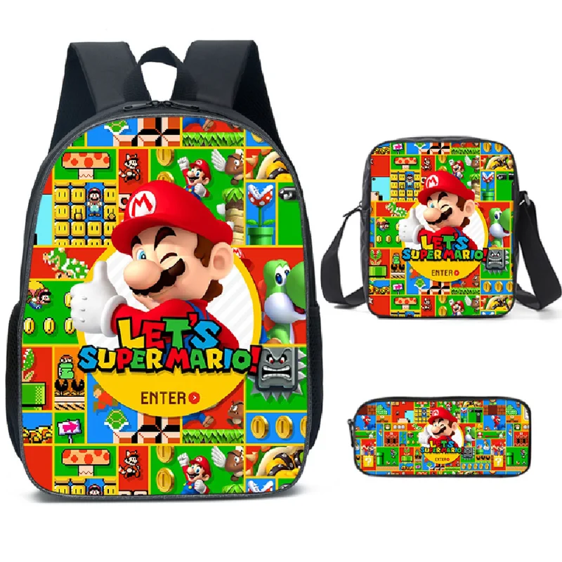 Super Marios Bros Children\'s Backpack Anime Figure Luigi Yoshi Cosplay Schoolbag Boys and Girls Lightening Zipper Backpack Gift