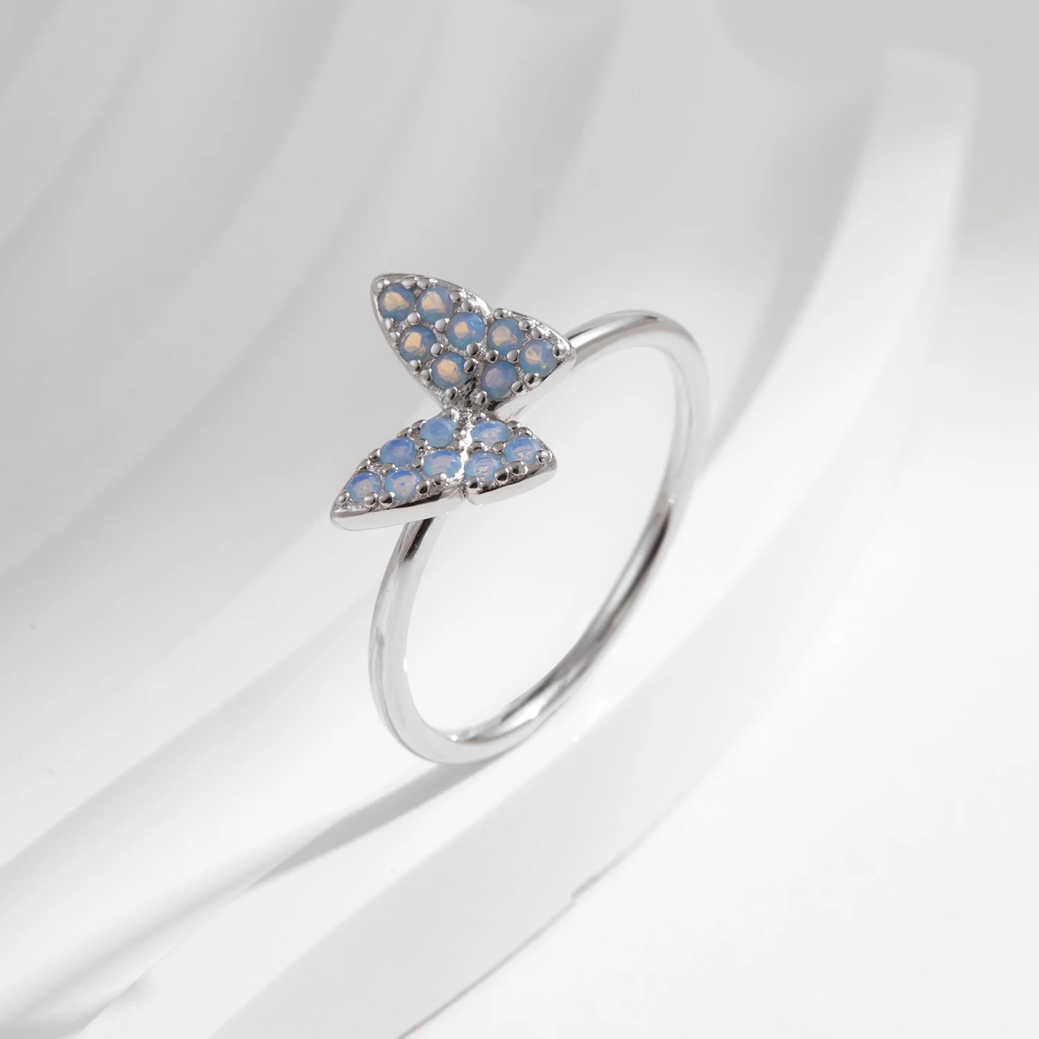 MODIAN 925 Sterling Silver Simple Charming Butterfly Blue Opal Finger Rings For Women Vacation Party Fine Jewelry Gifts