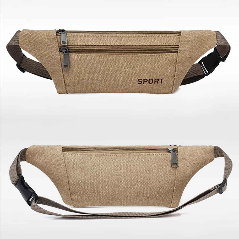 

Canvas Running Bag Pockets Sports Waist Bag Women Men Mobile Phone Case Holder Fitness Outdoor Waist Pack Belts Waterproof Pouch