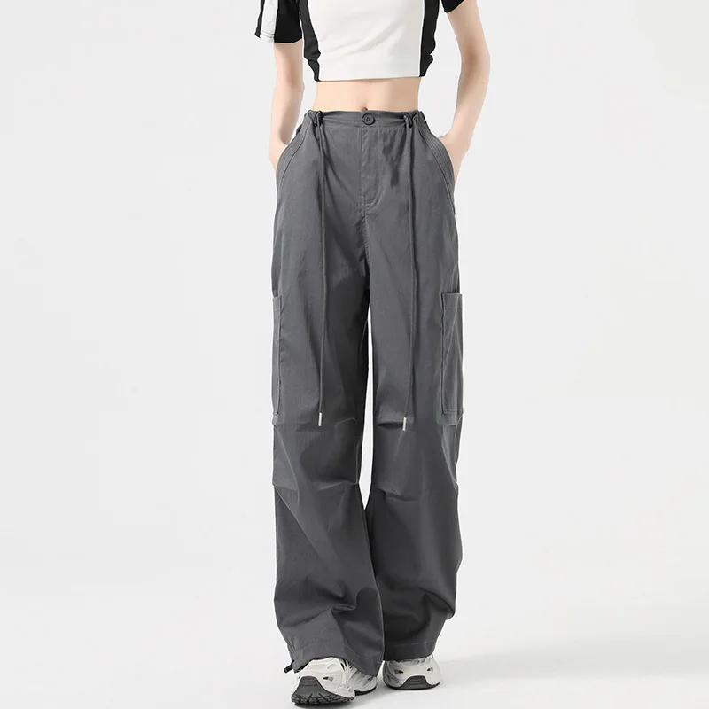 2026 Fashion Quick-drying Overalls Women Summer Sports Casual Wide-leg Trousers Streetwear Loose Thin Drawstring Straight Pants