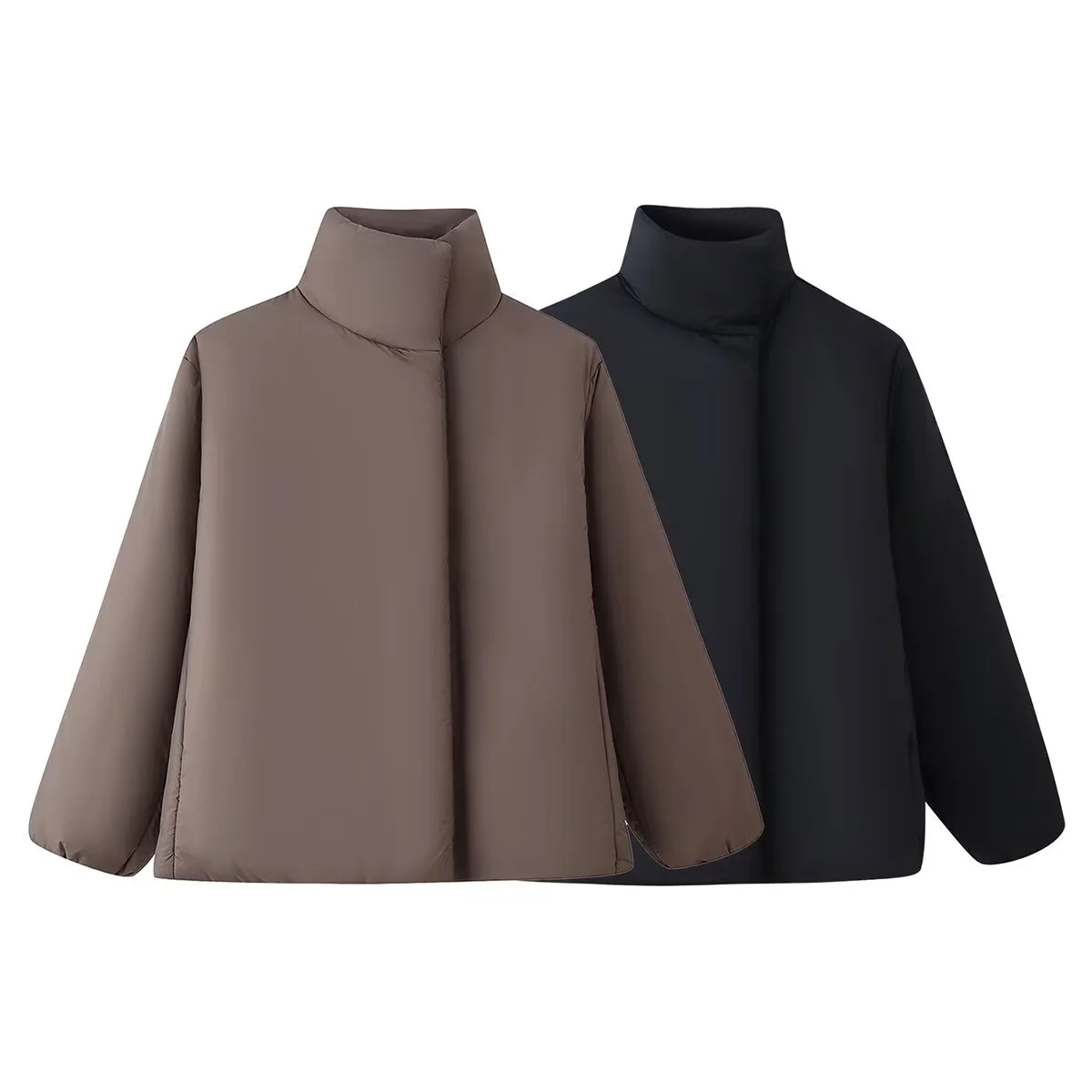 

2025 Winter New Women's Casual Loose-fitting Versatile Design Long-sleeved Stand Collar Button-down Cotton Jacket