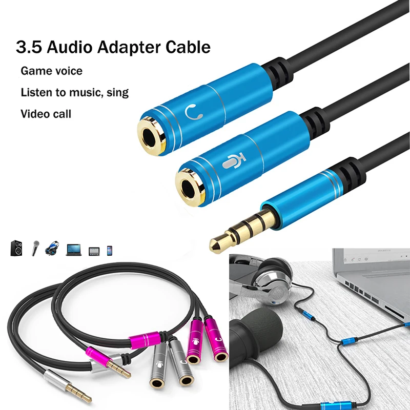 

1PCS 3.5mm Jack Microphone Headset Audio Splitter Extension Cable Connector 30cm Headphone For Phone Computer Tablets