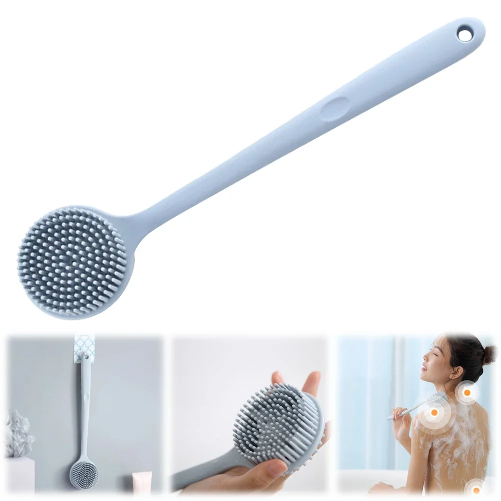 

1pc Silicone Long Handle Shower Brush Soft Haired Lazy Bath Tool Back Scrubber Sponge Exfoliating Skin Massager Bathroom Tools