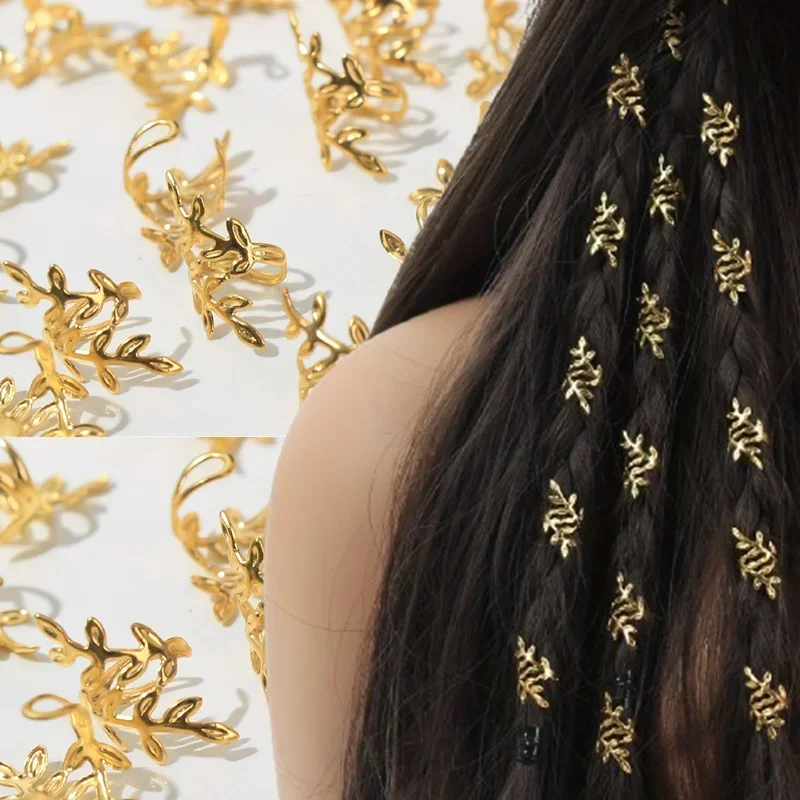 女性のための葉の形をした金属製の三つ編み,40個,ヘアリング,スタイリッシュ,ユニーク,スタイリングツール,絶妙,ファッショナブル 1