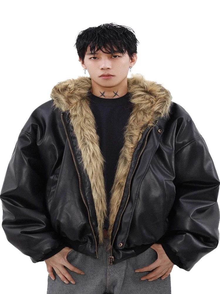 

Recommended New American Retro Thickened Cotton Men's Winter Coat Double-Sided Wear Fur Collar Leather And Fur Integrated Jacket