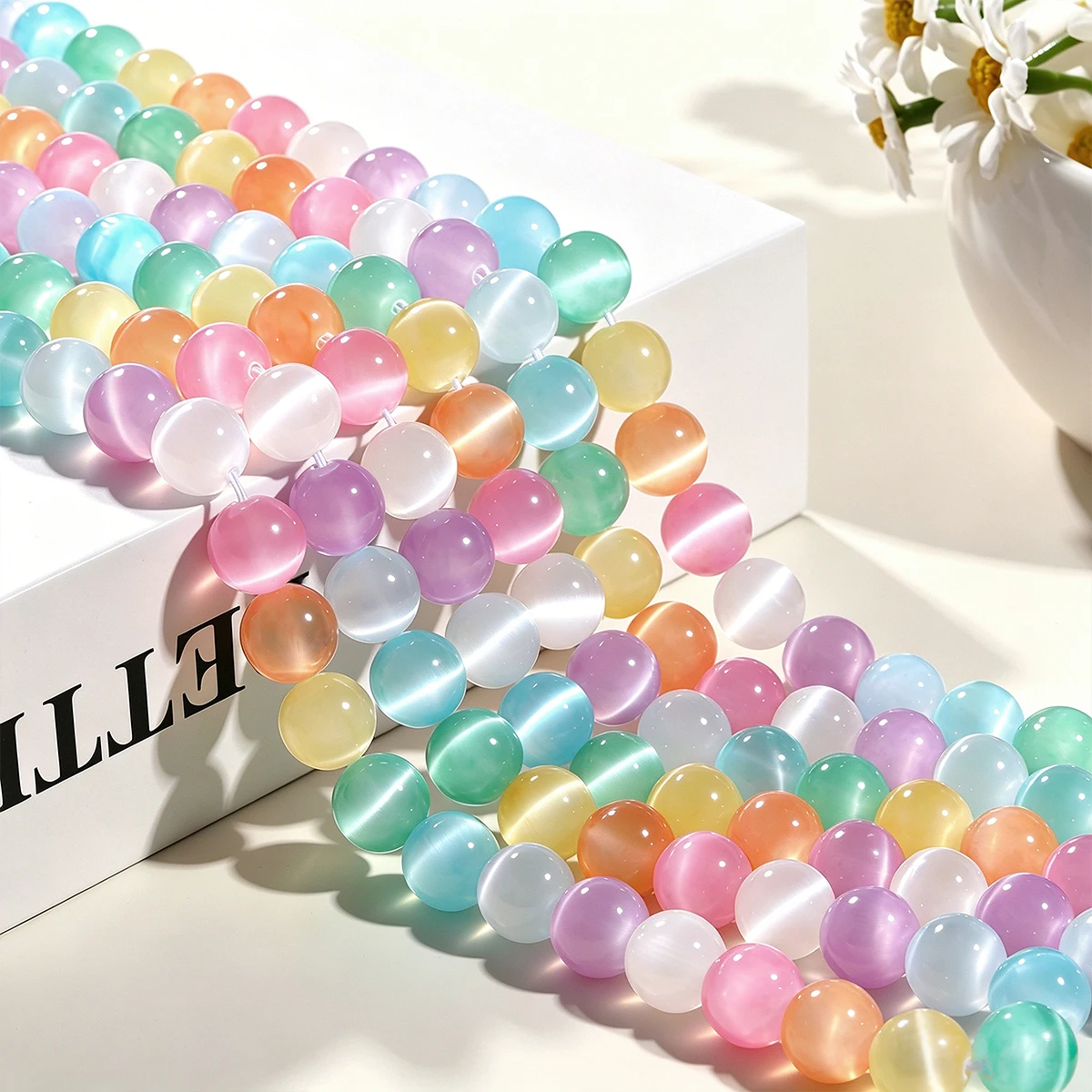 Naturstein Mehrfarbige Gipsperlen Runde Fassförmige Lose Abstandshalter Macaron-Perlen für Schmuckherstellung Armband Halskette DIY-Zubehör – Detail 3