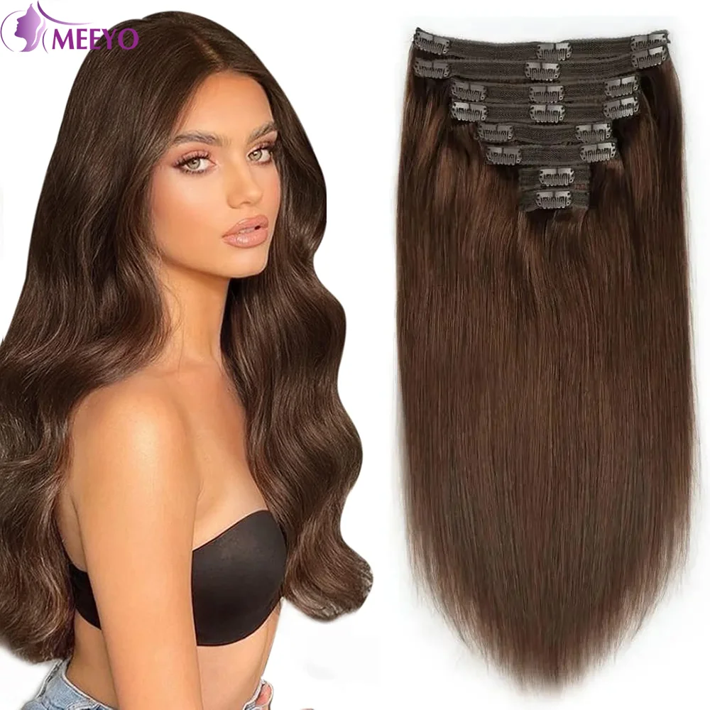 Marrón # 4 Clip en la extensión del cabello cabello humano liso brasileño 100% Remy Clip de cabello Ins extensión 16-26 pulgadas 120G 8 piezas para mujeres