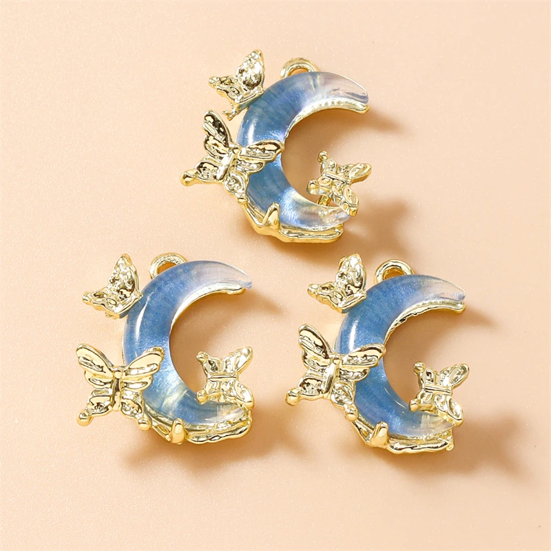 5 Stück 15x18mm Zarte Kristall-Schmetterlings-Mond-Anhänger für die Herstellung von Halsketten, Ohrringen, Armbändern, DIY-Bastelarbeiten und Schmuckzubehör – Detail 4