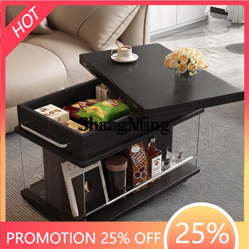 SM removível mesa de centro dobrável mesa lateral pequeno apartamento sala de estar casa varanda preto pequena mesa de chá