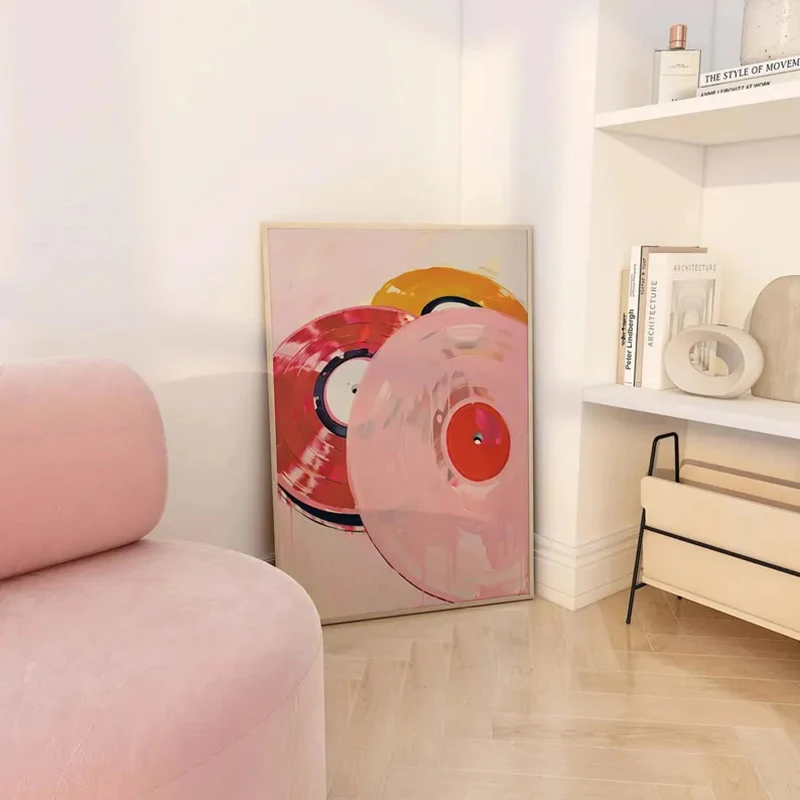 خمر العصرية الوردي الأزرق الفينيل السجلات الملصقات والمطبوعات قماش الطباعة الموسيقى جدار صورة فنية لغرفة المعيشة ديكور المنزل هدية