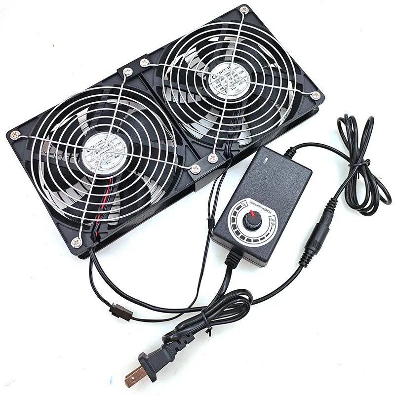 120MM 2 Fans Set 12V Btc Mining Machine Workstation Cabinet Server Case Cooling System Fan with Adapter 2700RPM 0.3A