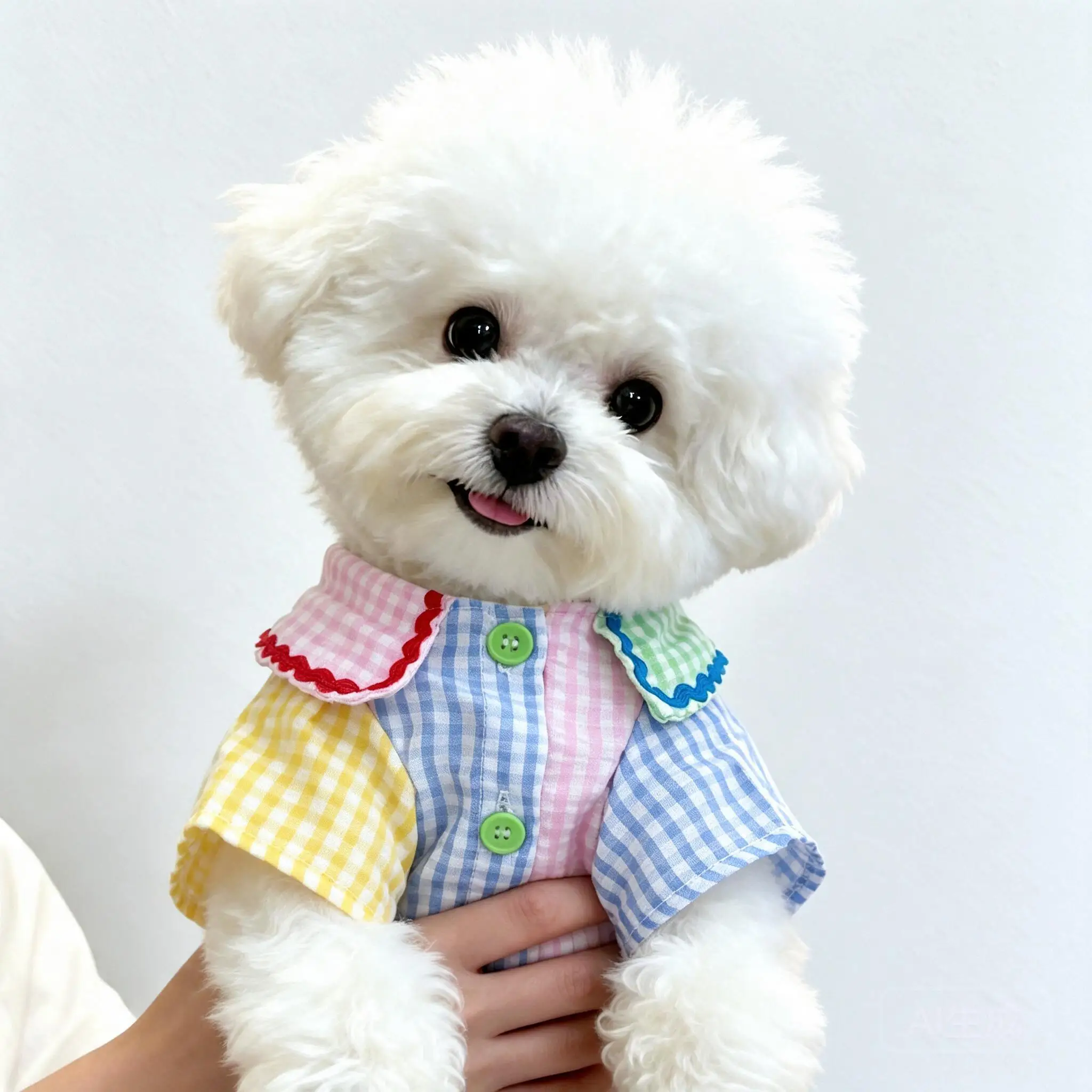 Cute Summer Thin Color Block Plaid Pet Clothes Casual Shirt Dress For Small Dogs Bichon Teddy Puppy Spring Summer Daily Outfit