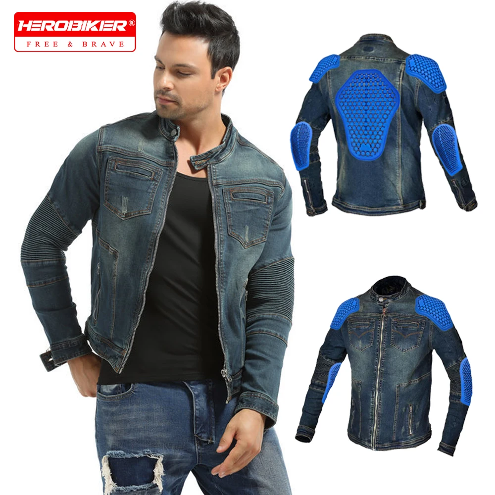 

Retro Motorcycle Off-road Jacket Shirt Denim Jacket Motorcycle Jacket Men Casual Riding Anti Fall With Back Protect Denim Jacket