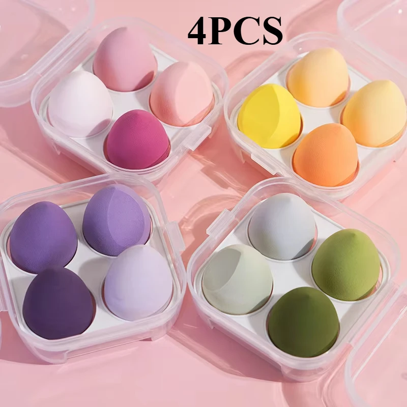 Esponja de maquillaje en polvo, esponja de maquillaje combinada seca y húmeda, herramientas de base de belleza, bola cosmética, esponja de maquillaje de corte biselado, 4 Uds.