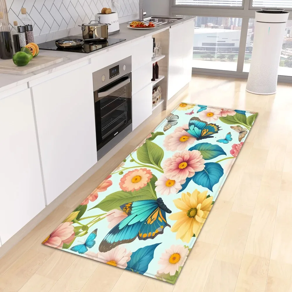 

Beautiful Flower Retro Pattern Home Kitchen Floor Mat Door Front Decoration Floor Mat
