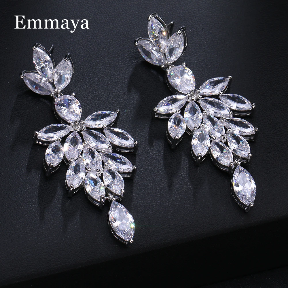 Emmaya New Arrival Fashion Wedding Party Dress-Up Shiny Zirconia Earring Leaves Shape Noble Ornament Female Exquisite Jewelry