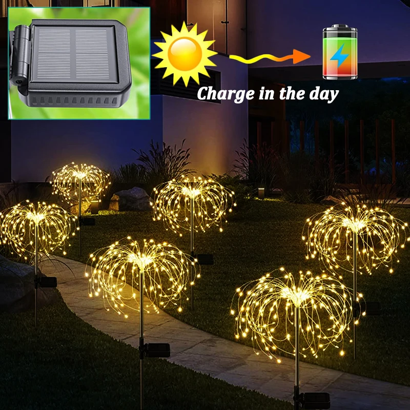 Outdoor LED Solar Fireworks Lights Garden Decoration Waterproof Dandelion Lawn Lighting For Landscape Patio Pathway