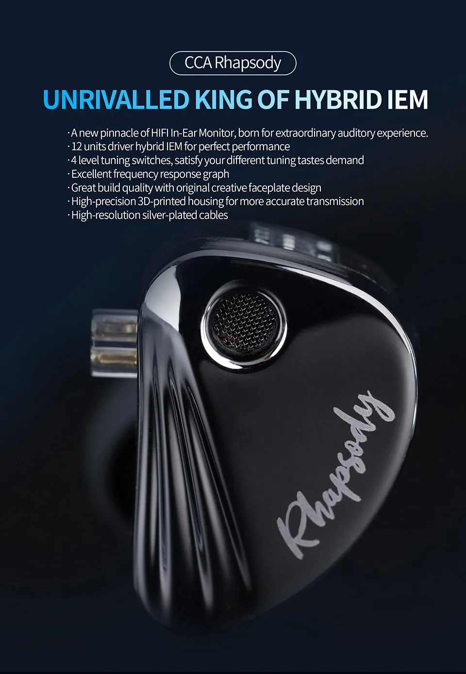 CCA Rhapsody HIFI-Kopfhörer 2DD + 4BA dynamischer Musik-Kopfhörer mit abnehmbarem Kabel, Rauschunterdrückung, kabelgebundene Kopfhörer – Detail 1