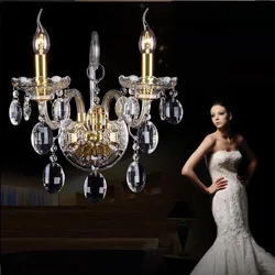 Luxury Top K9 Transparent Gold Crystal Wall Lamp Candle 1/2/3 Lights/Heads LED Bulbs Lampshades Beside Bed Room Light
