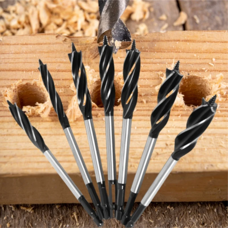 Lengthened 4 Flute Twist Auger Bit Hex Shank Wood Reamer For Door Cabinet Drawer Hinge Hole Drilling Woodworking Tool