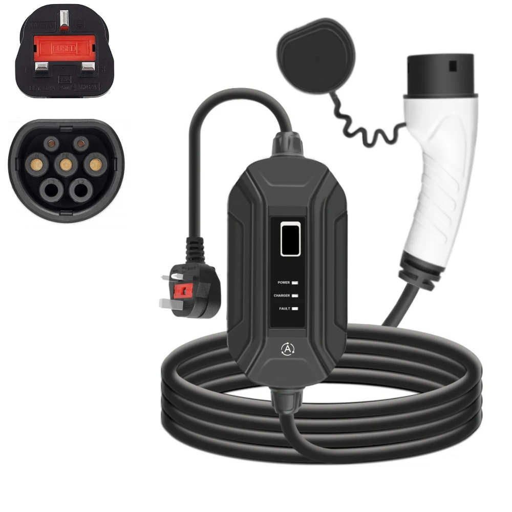 Electric Vehicle Charger Type 2 3.5KW 16A Portable EVSE Charging Station With UK 3 Pin Plug for Home Garage Use