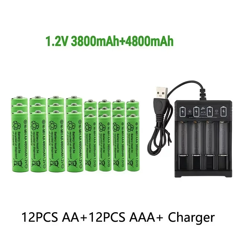 Original Rechargeable Battery 1.2V AA4800mAh+AAA3800mAh+Charger for Computer Clock Radio Video Game Digital Camera AA AAAbattery