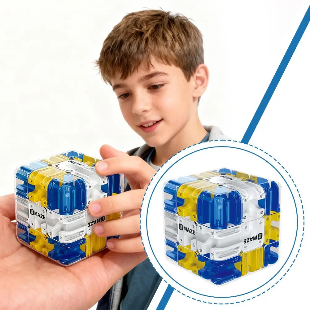 3D Doolhof Magische Kubus Blauw 3D Bal Doolhof Puzzel Kubus Fidgeting Speelgoed voor Kinderen Logisch Denken Anti Stress Verjaardag Nieuwjaar Geschenken