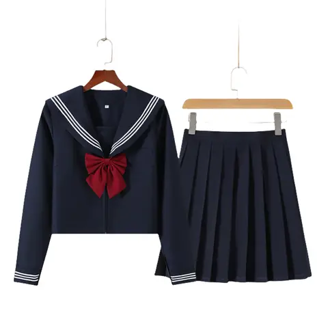 Navy Blue JK Uniform, Red Tie Three Basic Sailor, Short/long Sleeve Japanese School Uniforms For Girls Pleated Skirt JK Sets