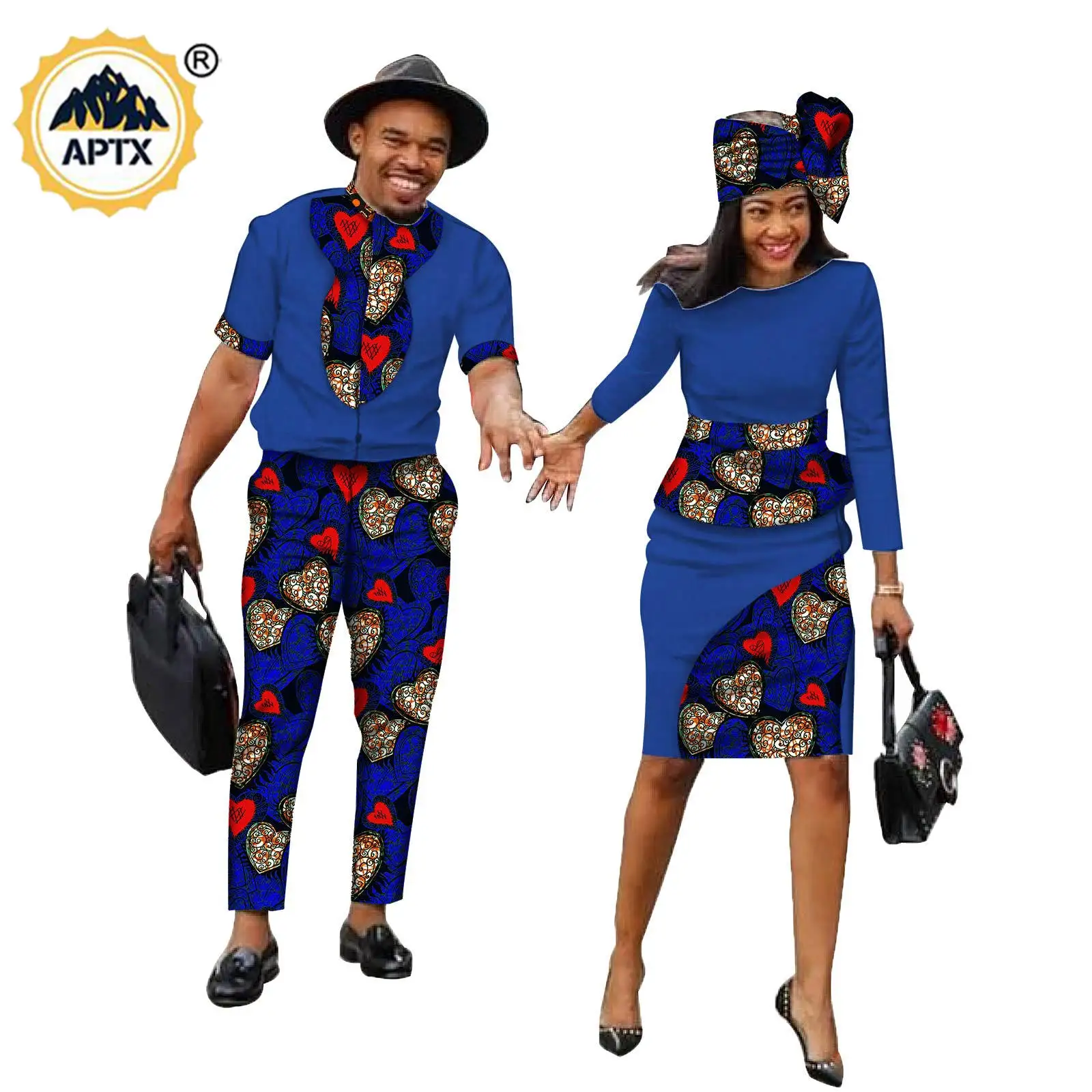 African Clothes for Couples Bazin Riche Print Dresses for Women Matching Men Outfits Top Shirt and Pant Sets Lover Wear S19C003