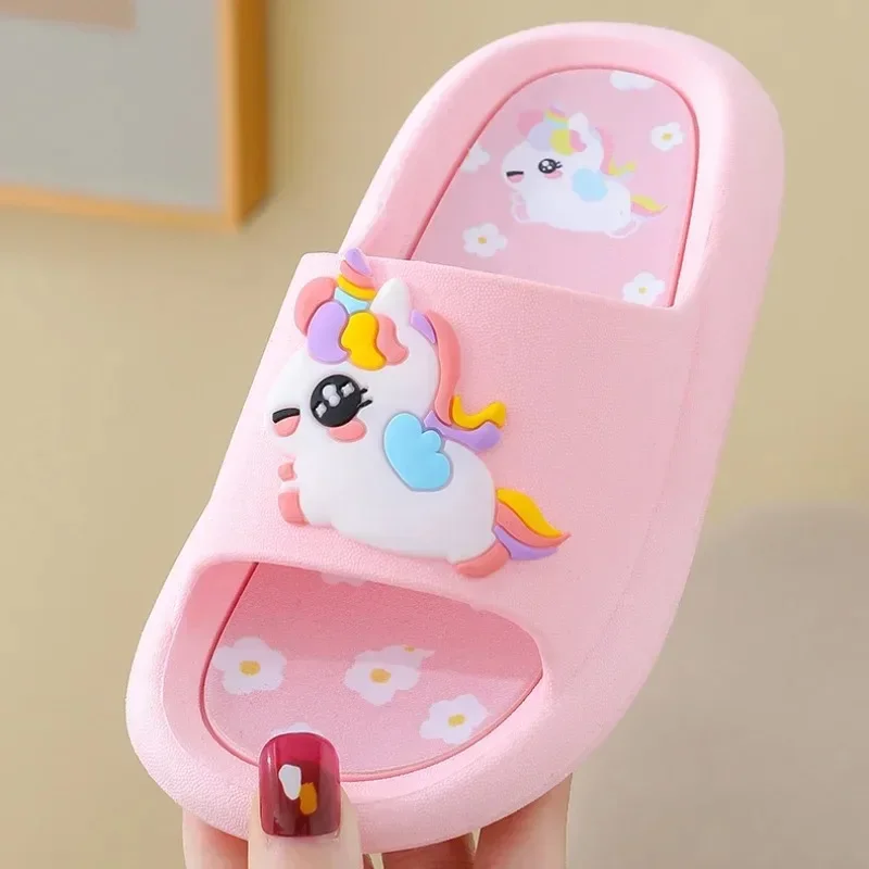 Summer Cartoon Children\'s Slippers Girl Unicorn Slipper Kids Cute Indoor Home Bathroom Shoes Boy Dinosaur Flip Flops Einhorn