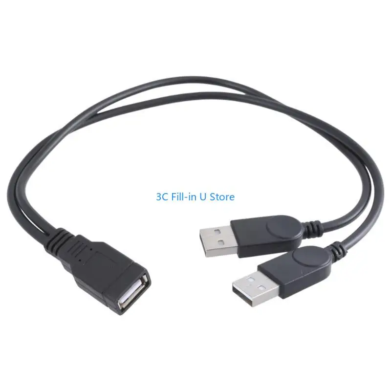 G8TA New USB 2.0 FeMale to 2 Dual male Y Splitter Hub Cord Adapter Cable 26cm