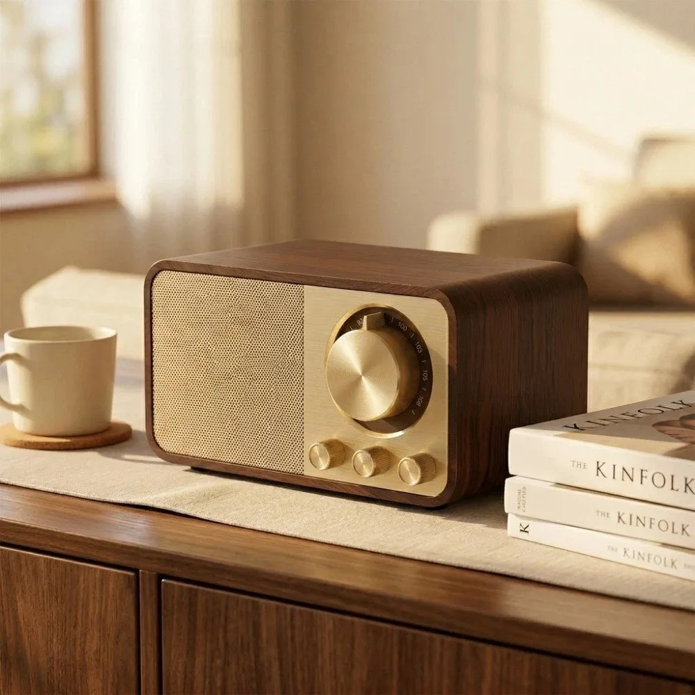 

Retro Bluetooth Speaker Super Bass Wooden FM Radio with Bluetooth AUX Audio/TF Support Rotary Tuning Dial Vintage Radio