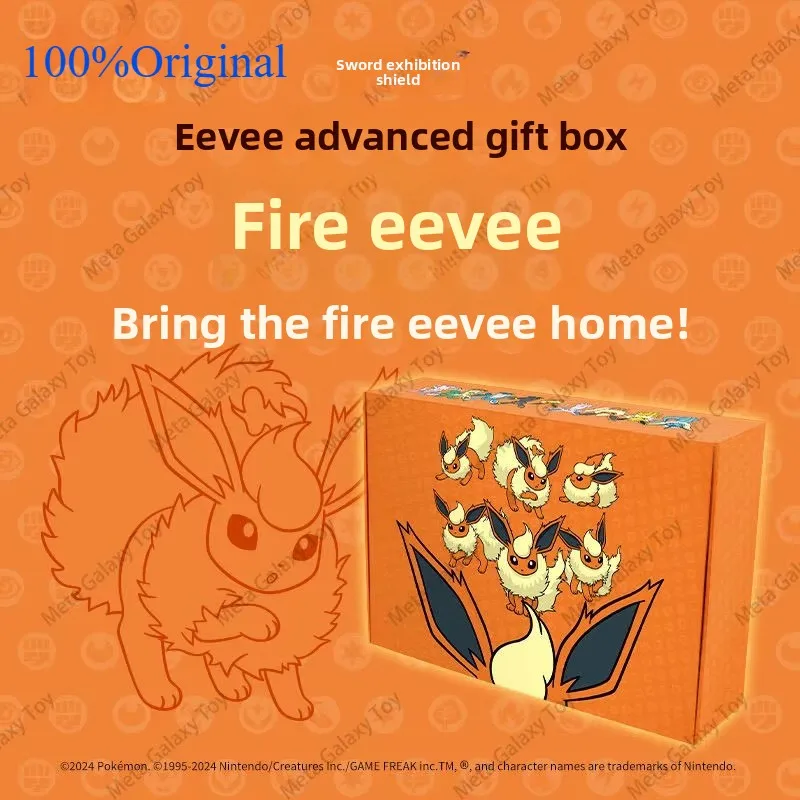 Original Eevee ขั้นสูงของขวัญกล่อง Pokemon Trading Card เกม PTCG ตัวย่อจีน Thunder และ Fire และน้ําการ์ดเกมของเล่นกล่อง