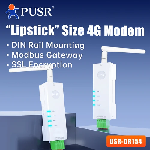 Módem PUSR serie a Industrial inalámbrico 4G LTE RS485 a servidor 4G tarjeta SIM Modbus Gateway TCP/UDP/HTTP/MQTT/SSL USR-DR154-E