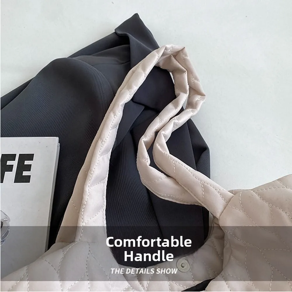 Einfarbige, gesteppte Umhängetasche, weich, mit Baumwolle gepolstert, große Kapazität, Damen-Unterarmtasche, Stickgarn, Magnetschnalle