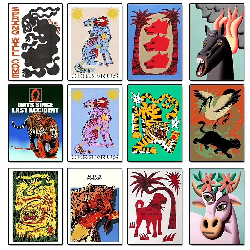 

Vintage Abstract Animals Print Posters Mid Century Wall Art Canvas Painting Pictures for Living Room Bedroom Home Decor Gift