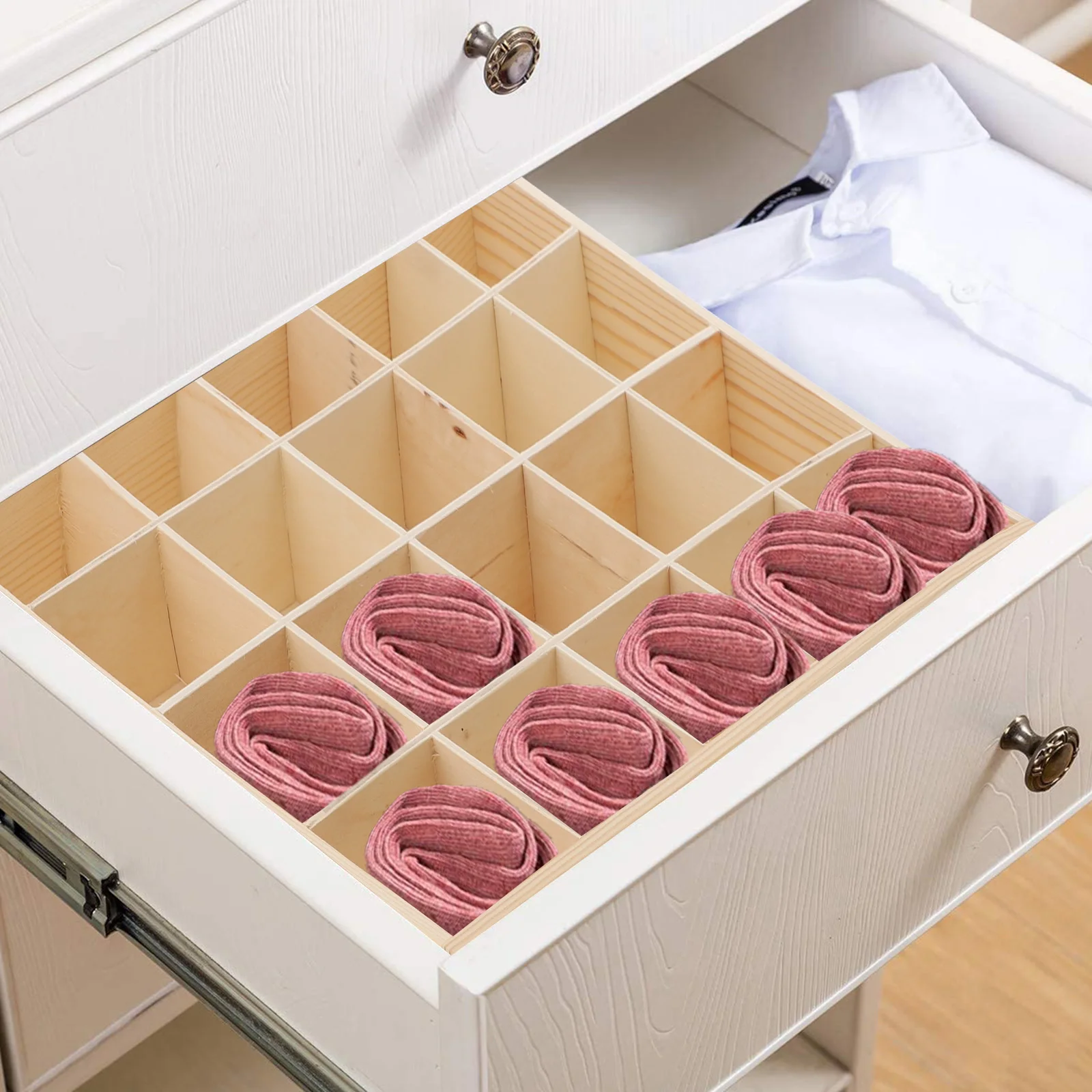 Organizer Drawer Box Storage Sock Wooden Socks Closet Tie Case Desktop Dividers Clothes Divider Cabinet Container Compartment