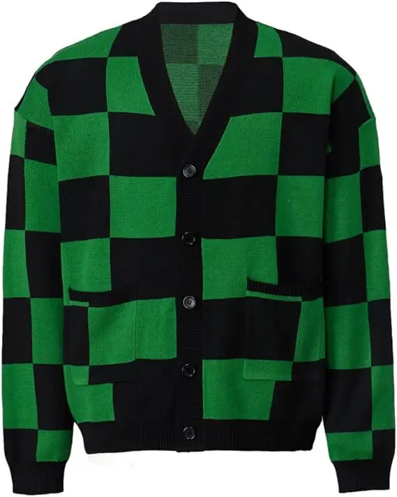 Demon Slayer Tanjirou-suéter de punto Unisex con cuello en V, disfraz de Cosplay, cárdigan cálido, chaqueta de Anime de Halloween para todas las edades