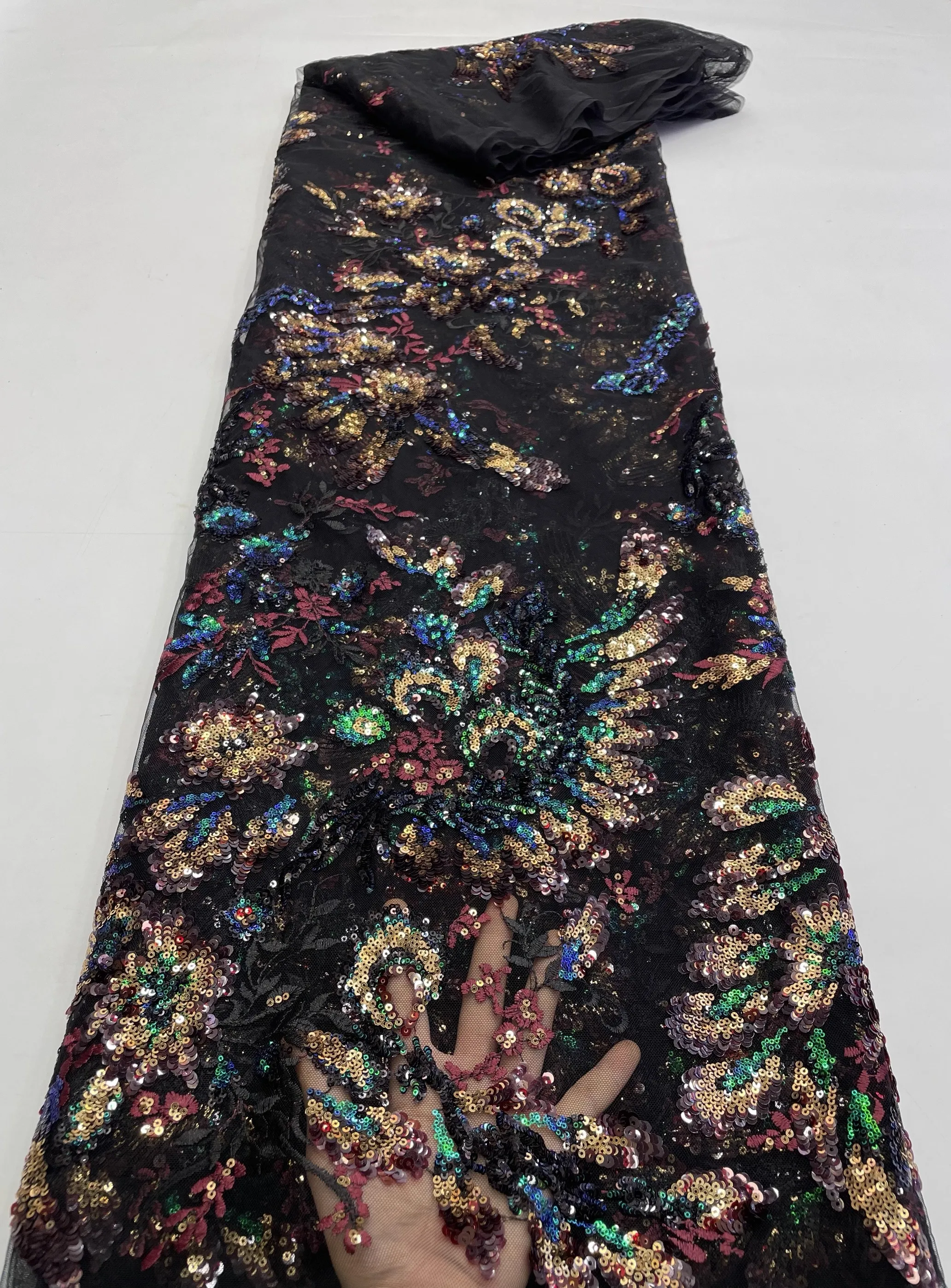 

1 ярд, новая жемчужная трехмерная кружевная ткань с цветочным узором, высококачественные платья, ткани Cheongsam для шитья