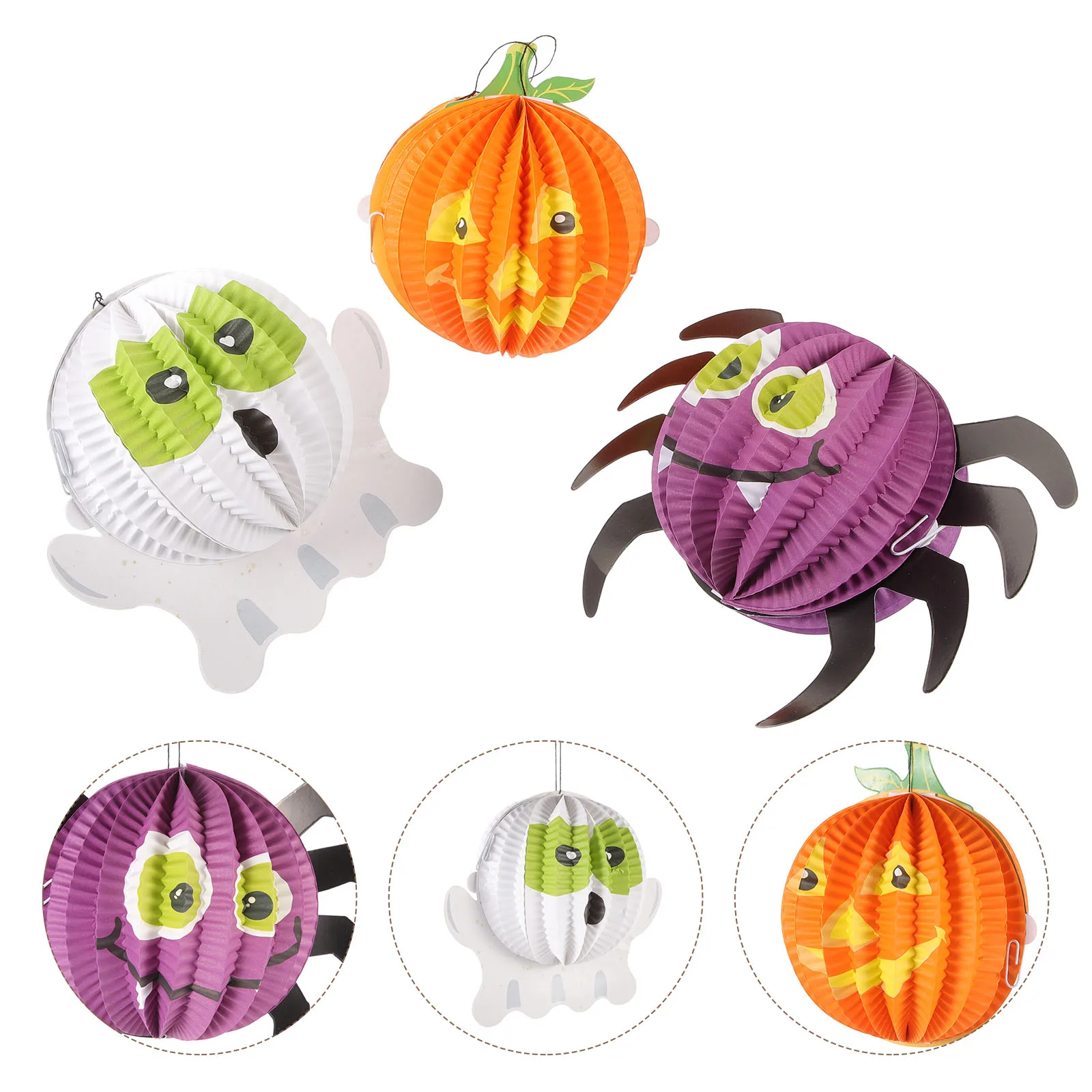 

3 Pcs Halloween Party Decorations Pumpkin Pendant Lanterns Indoor Three Piece Suit Paper