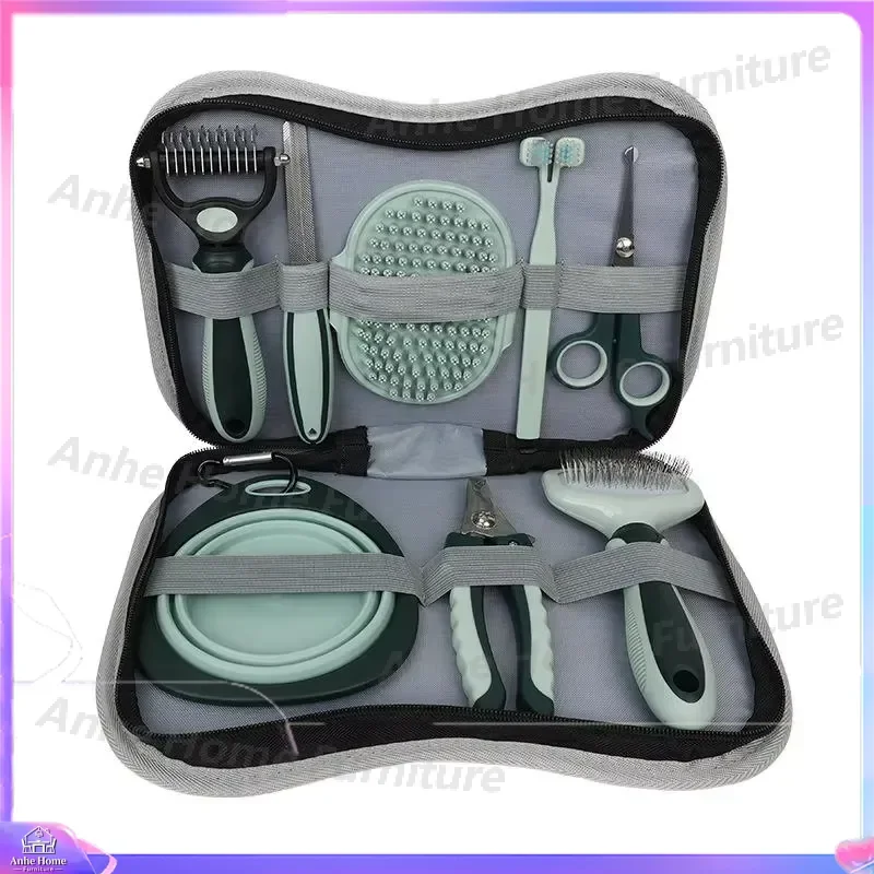 8 in 1 Pet Grooming Kit for Dogs and Cats Professional Nail Clipper Hair Removal Comb Scissors Bath Tools Simple Plastic Set