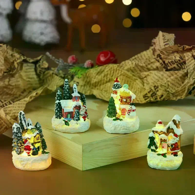1PCS Christmas Light-Up Resin Houses: Ornaments Lighted Xmas Village Figurines